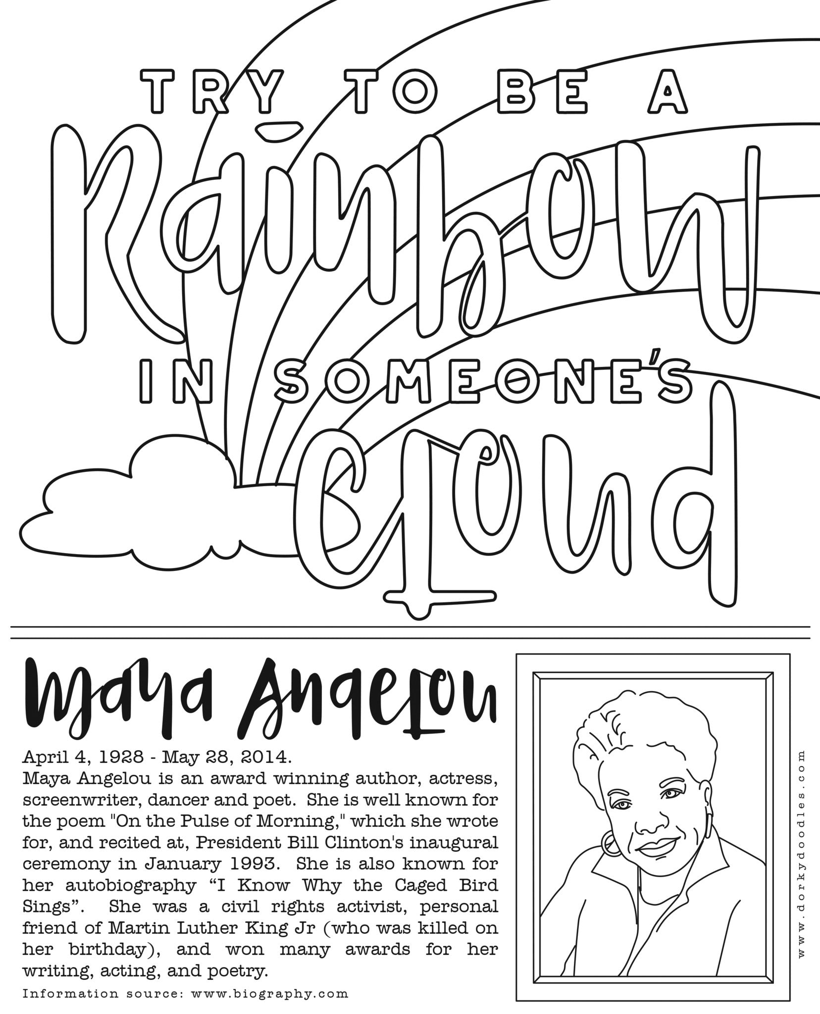 Black history month coloring page maya angelou â dorky doodles