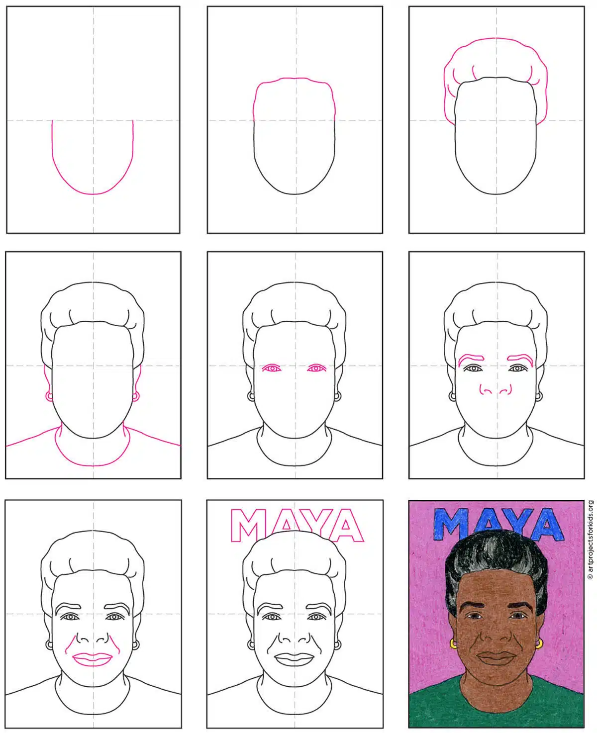 Easy how to draw maya angelou and maya angelou coloring page