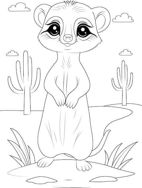 Premium vector coloring page a meerkat standing on its hind legs in the desert