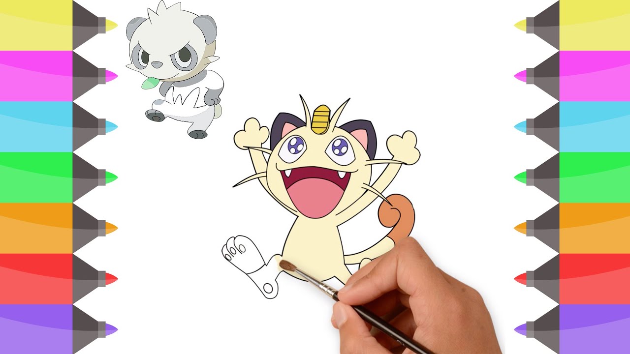 How to draw pokemon meowth colouring book for kids learn colors with colored markers