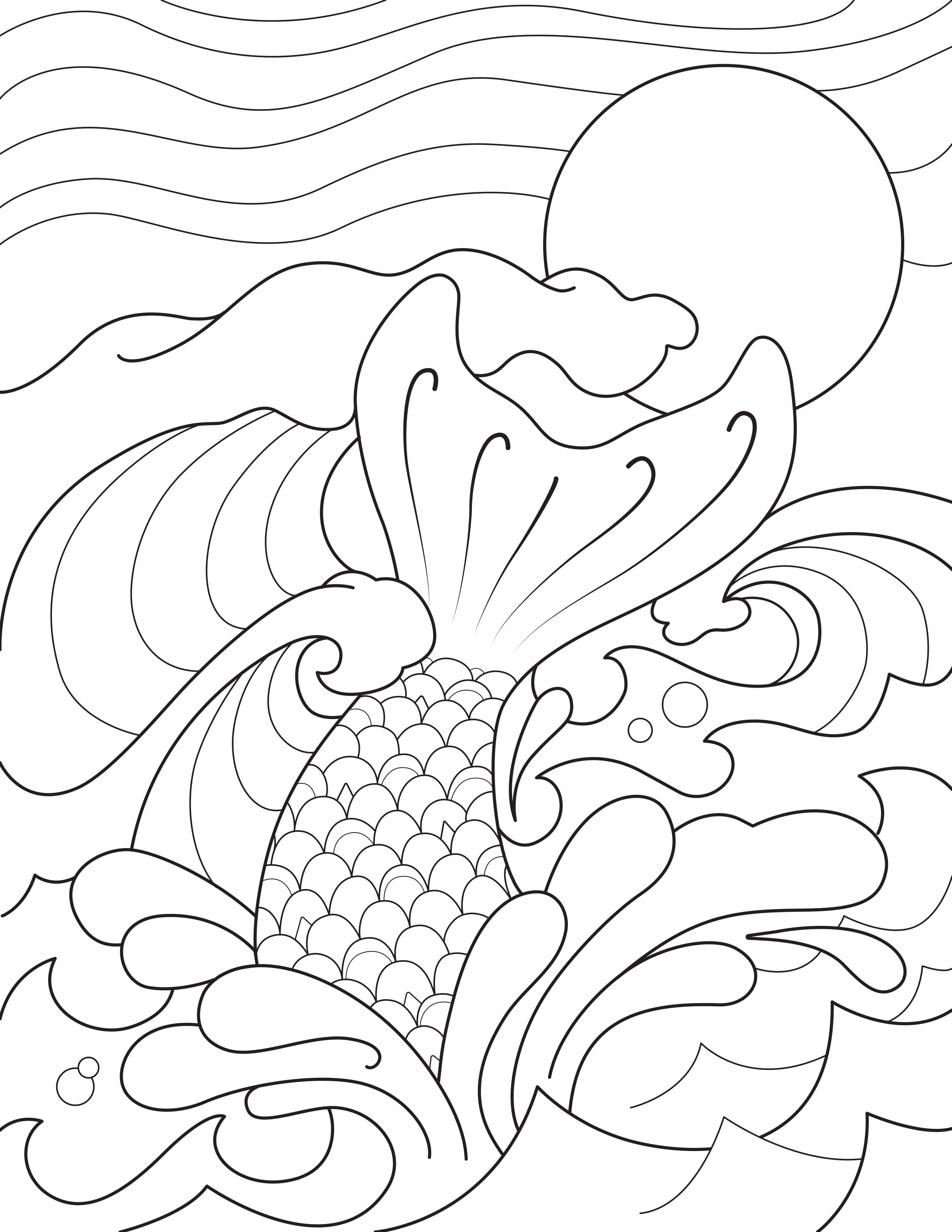 Mermaid tail splashing in the waves coloring page â mermaid coloring pages