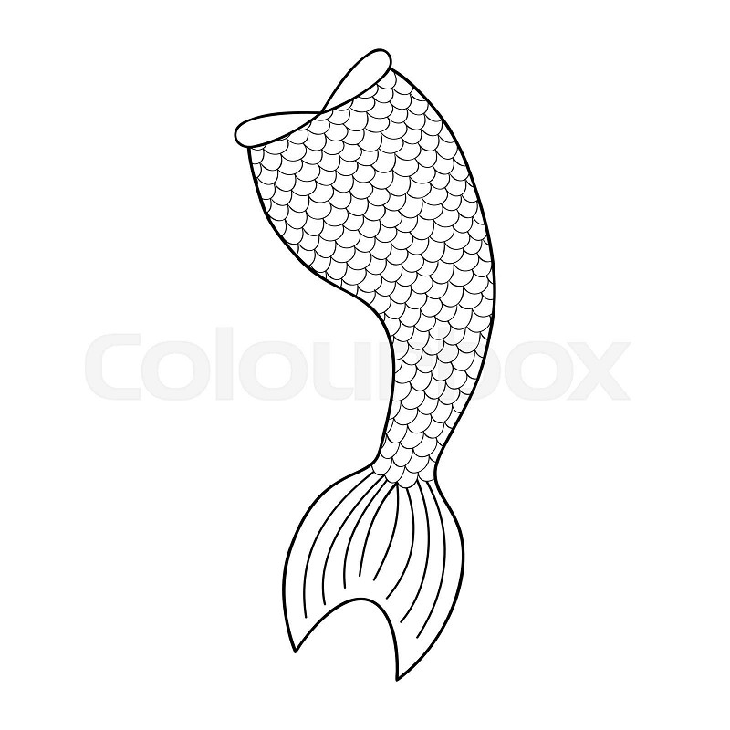 Outline mermaid tail isolated on white background coloring book line drawing coration for girls party greeting card or t