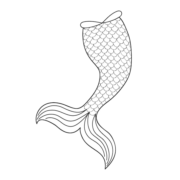 Premium vector mermaid tail in doodle outline style element of mermaid costume