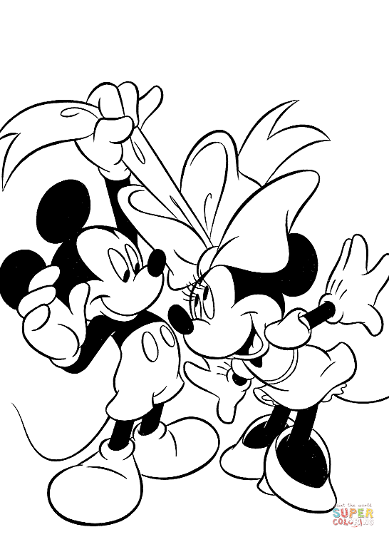 Mickey mouse pulling minnie mouses bow coloring page free printable coloring pages