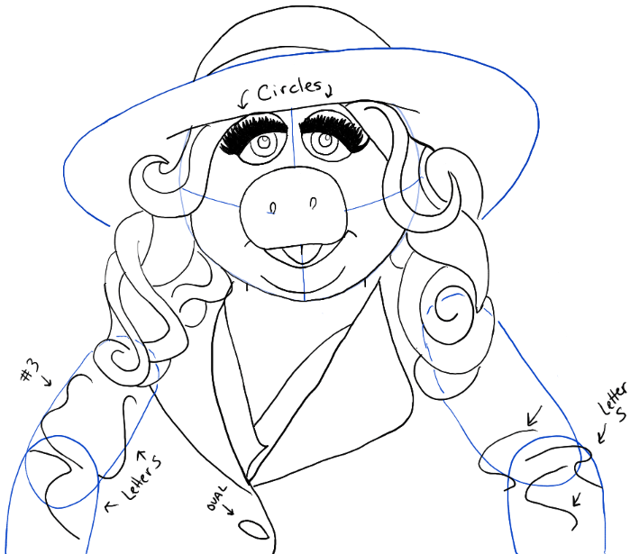 How to draw miss piggy from the muppets show and movie in easy steps