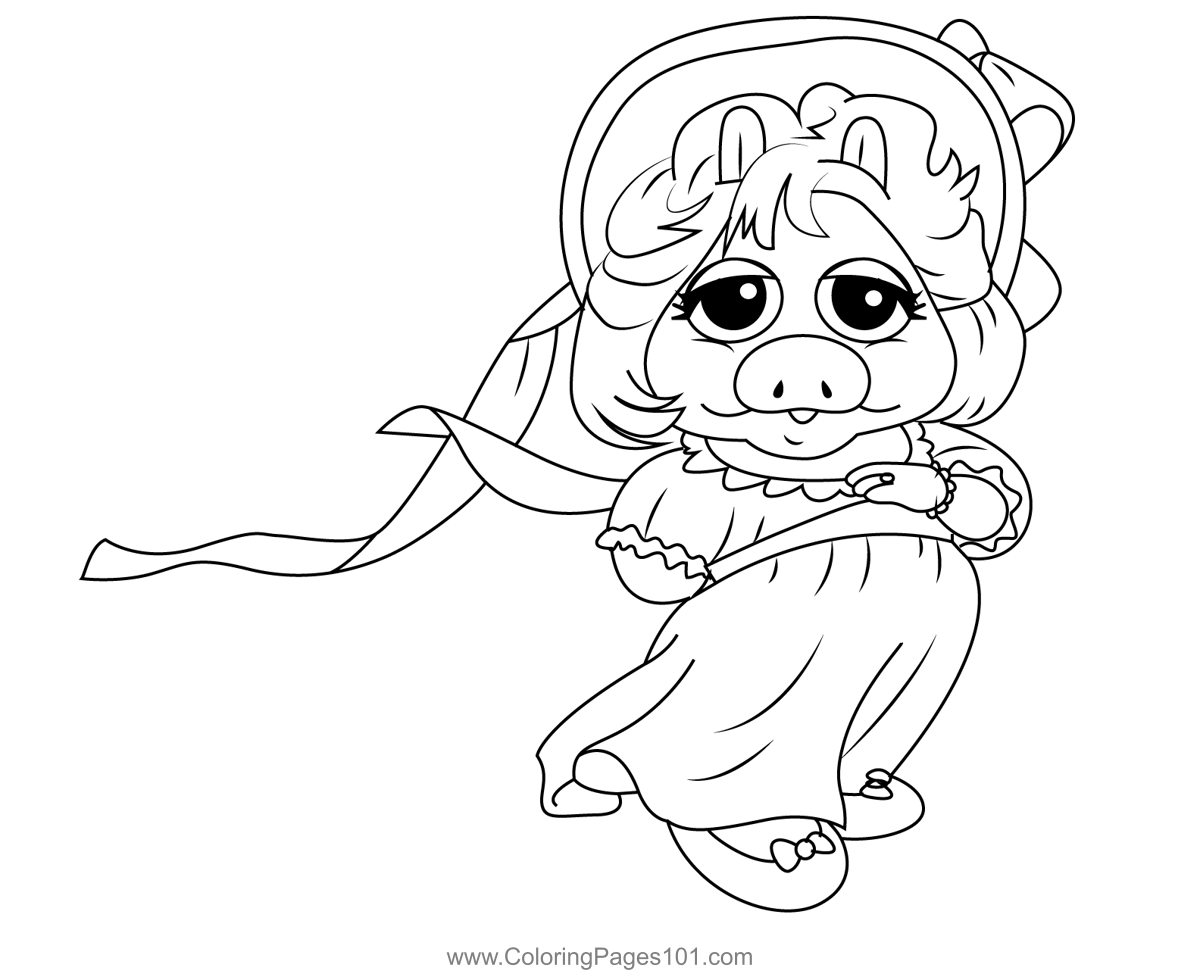 Cutie miss piggy coloring page for kids