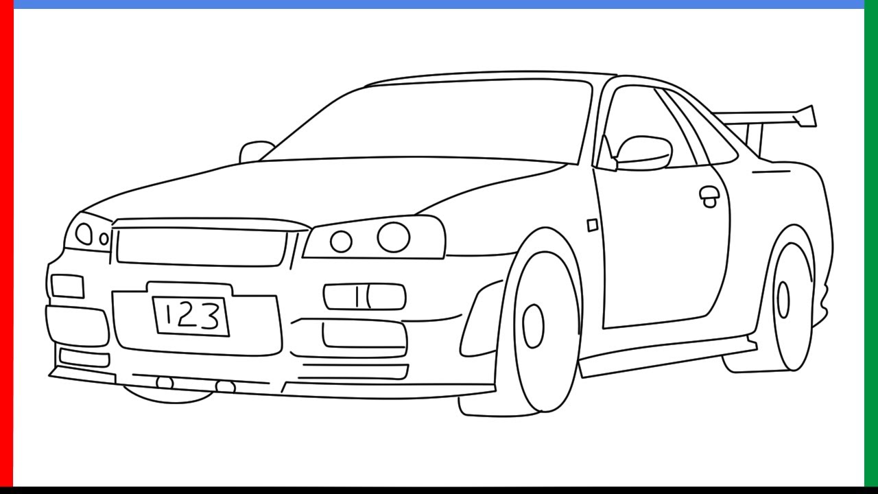 How to draw fast and furious ovie racing cars nissan skyline gtr r step by step for beginners