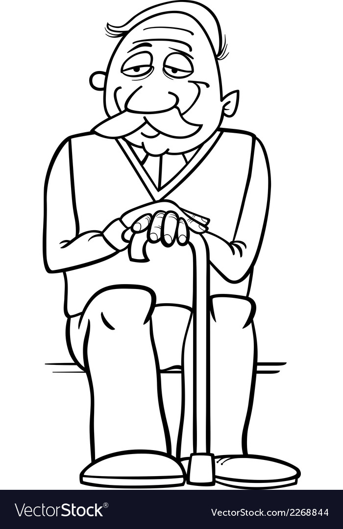 Senior with cane coloring page royalty free vector image