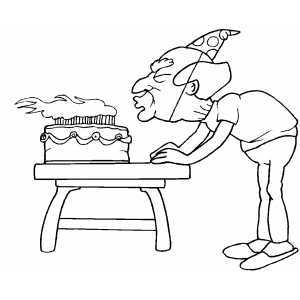 Old man blowing out candles coloring sheet