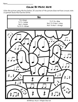 Cactus color by music note rhythm coloring