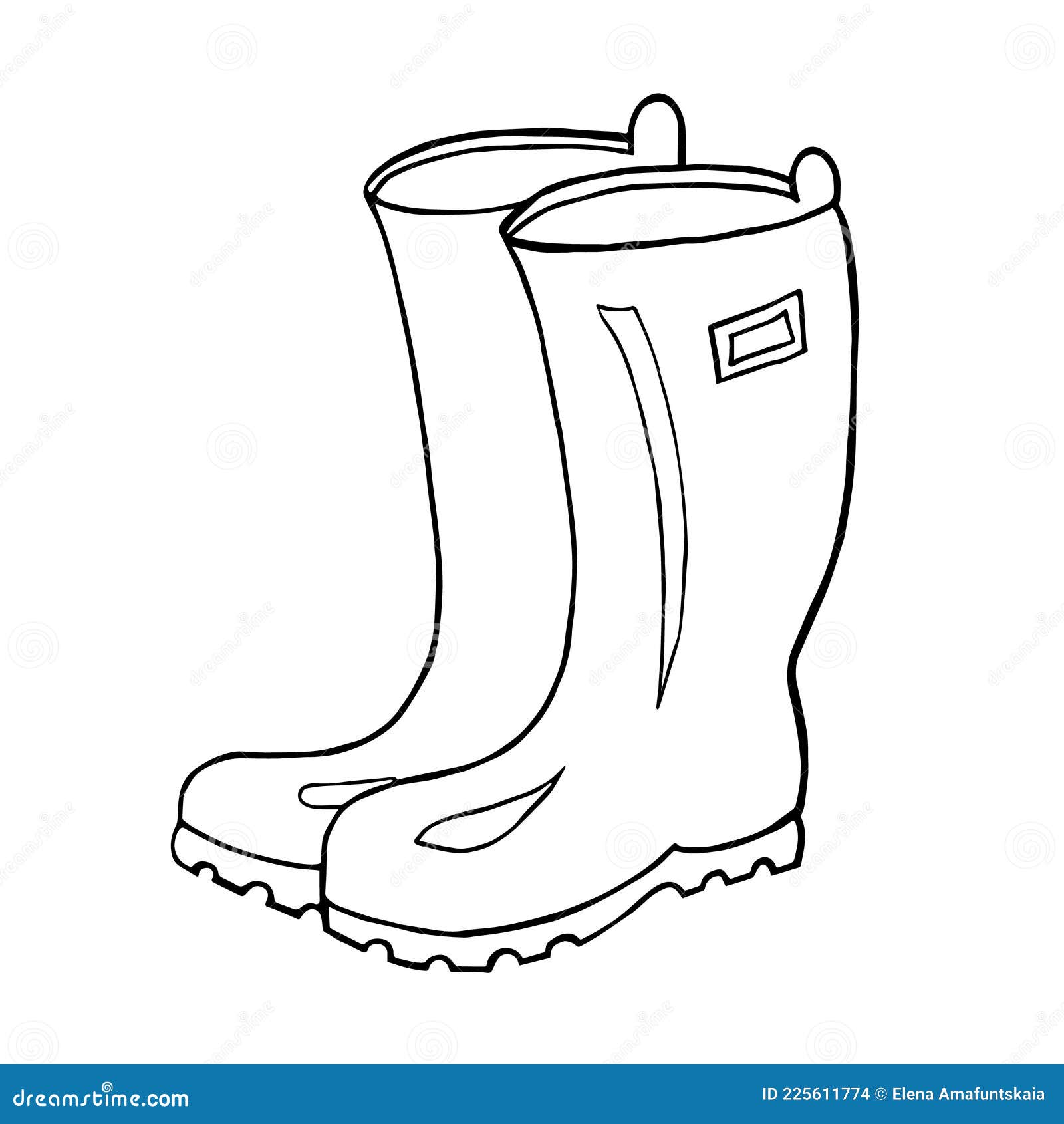 Illustration with autumn rubber boots line drawing vector graphics black and white picture for coloring stock vector