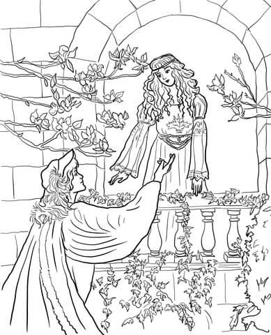 Romeo speaks to juliet on the balcony coloring page free printable coloring pages