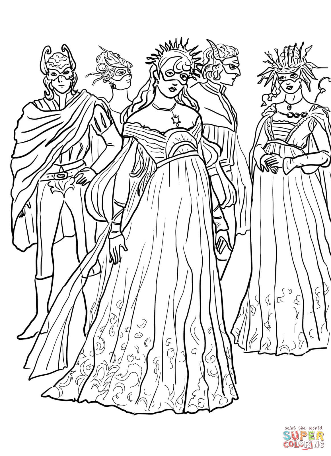 Romeo and juliet masquerade ball coloring page free printable coloring pages