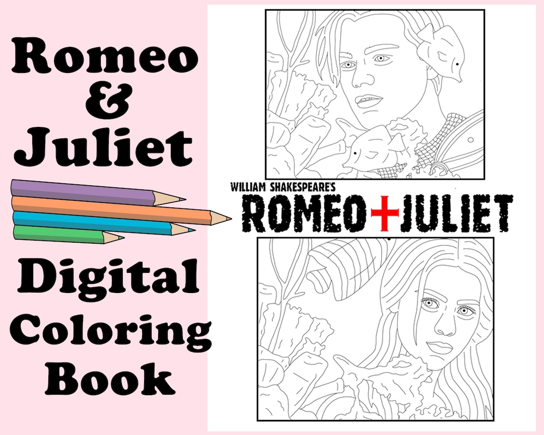 Romeo and juliet digital coloring book instant print pdf indoor activity art therapy coloring pages romance