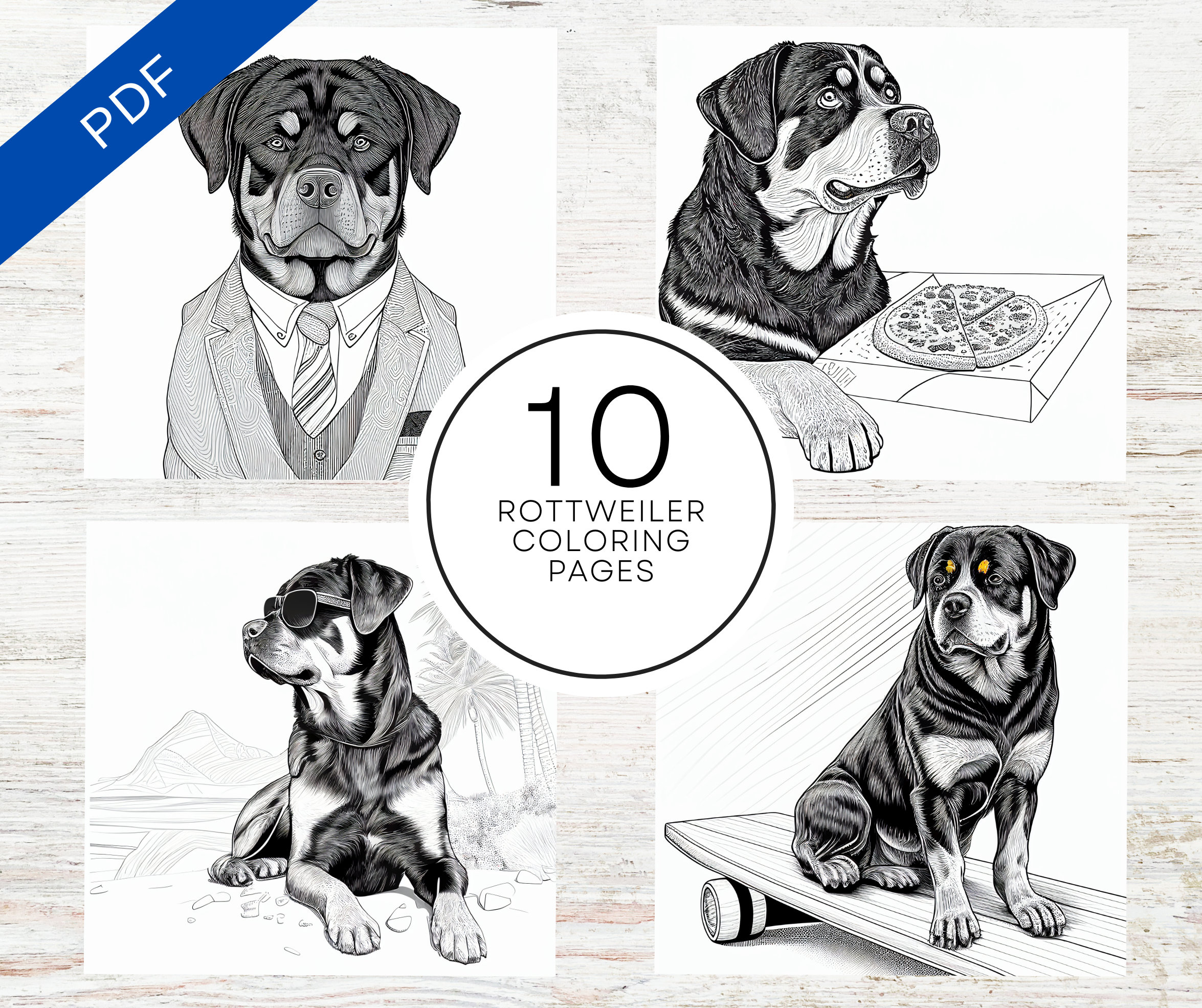 Rottweiler coloring pages printable dog coloring sheets for teens adults dog lovers stress relief and relaxation