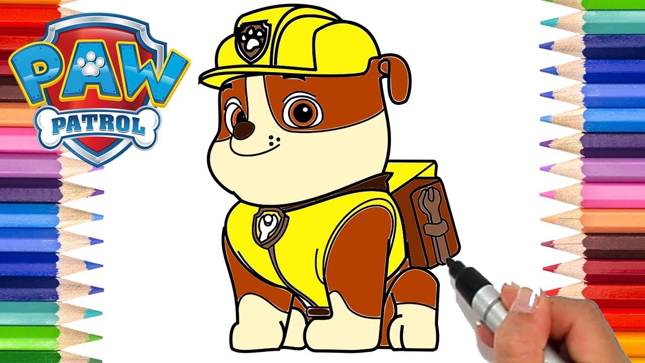 How to draw paw patrol rubble coloring pages for kids learn to draw