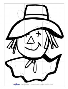 Printable bw scarecrow face large puzzle