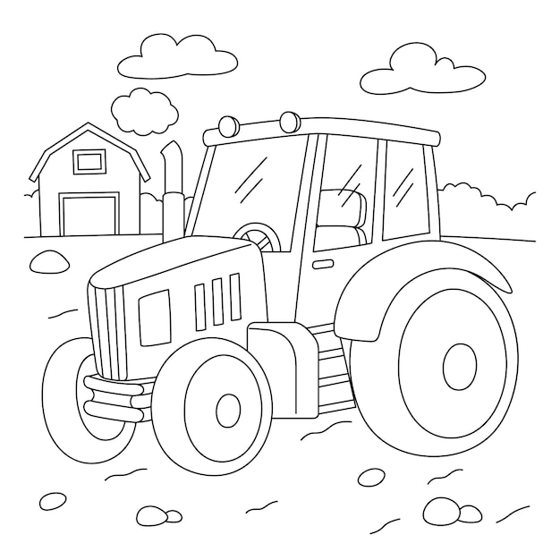 Premium vector tractor coloring page for kids