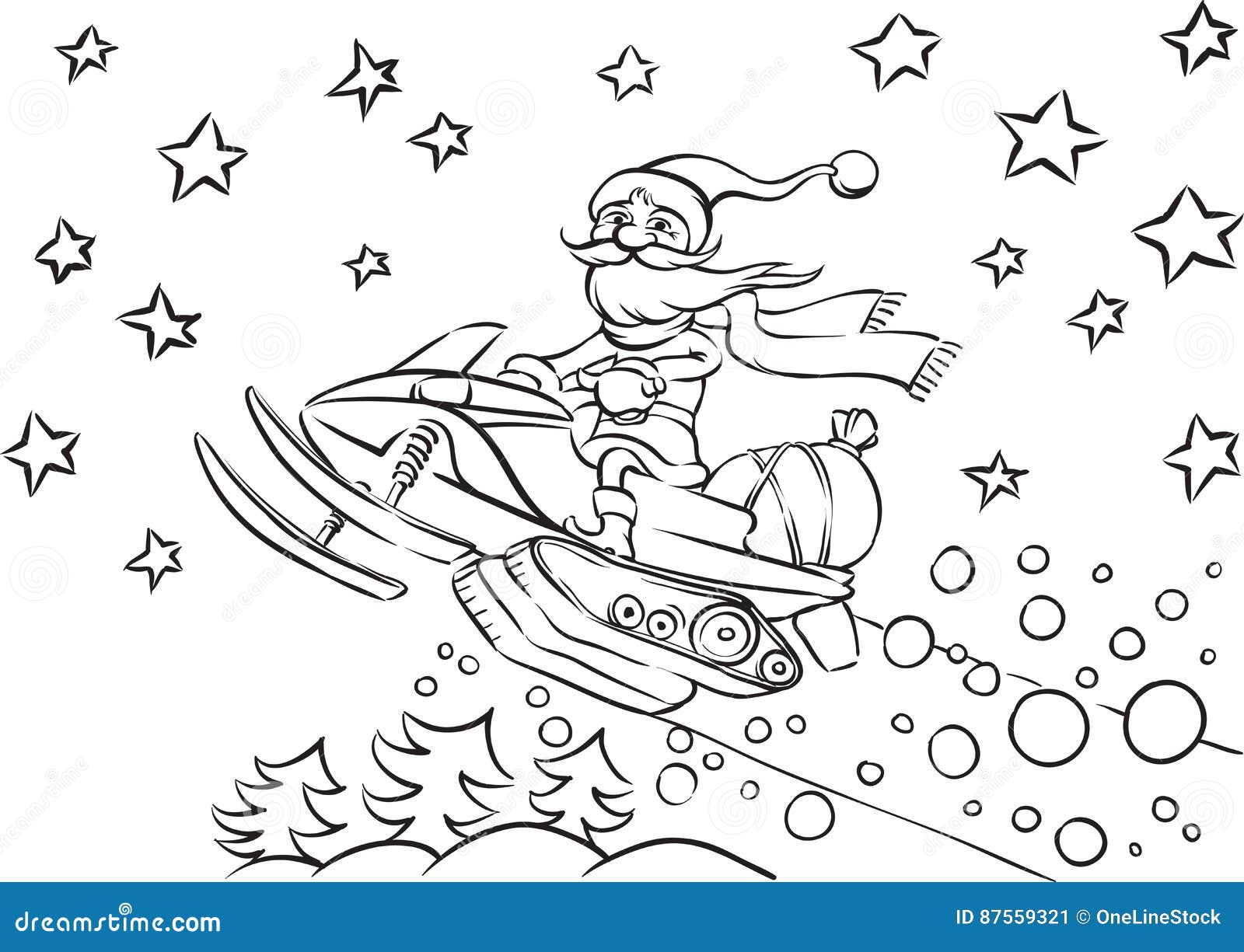 Coloring book santa claus riding on snowmobile stock vector