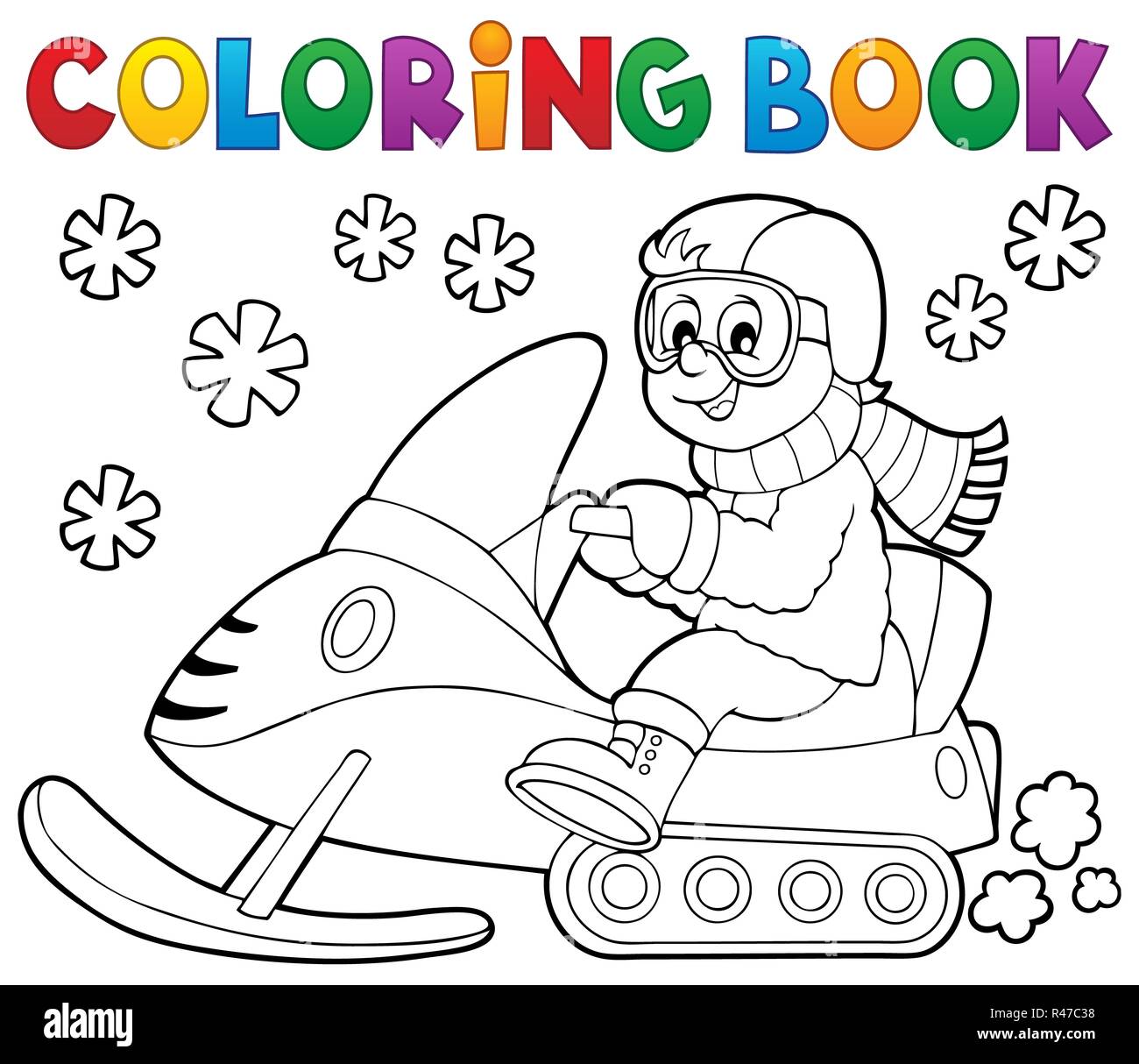 Coloring book snowmobile theme stock photo