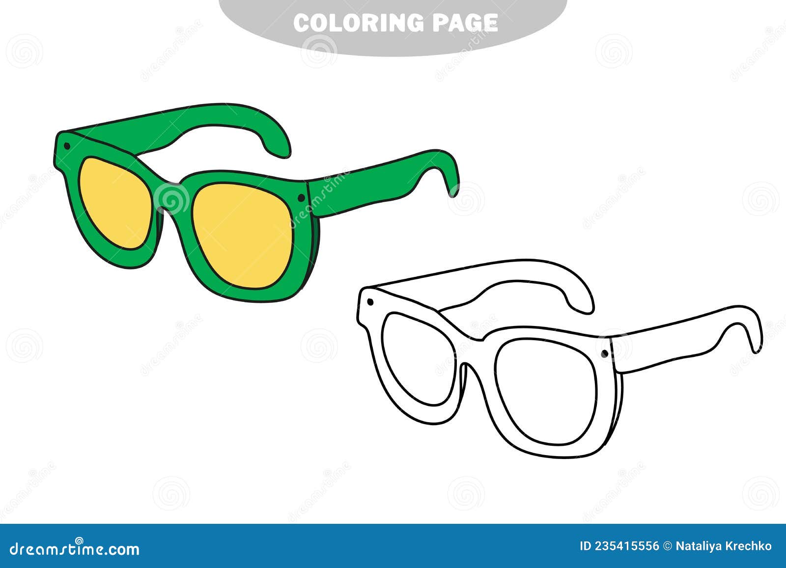 Simple coloring page coloring book for children sunglasses stock vector