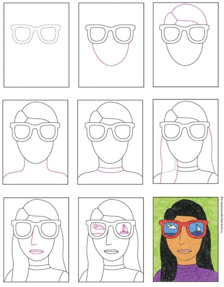 Easy how to draw sunglasses tutorial and sunglasses coloring page kids art projects self portrait art art drawings for kids