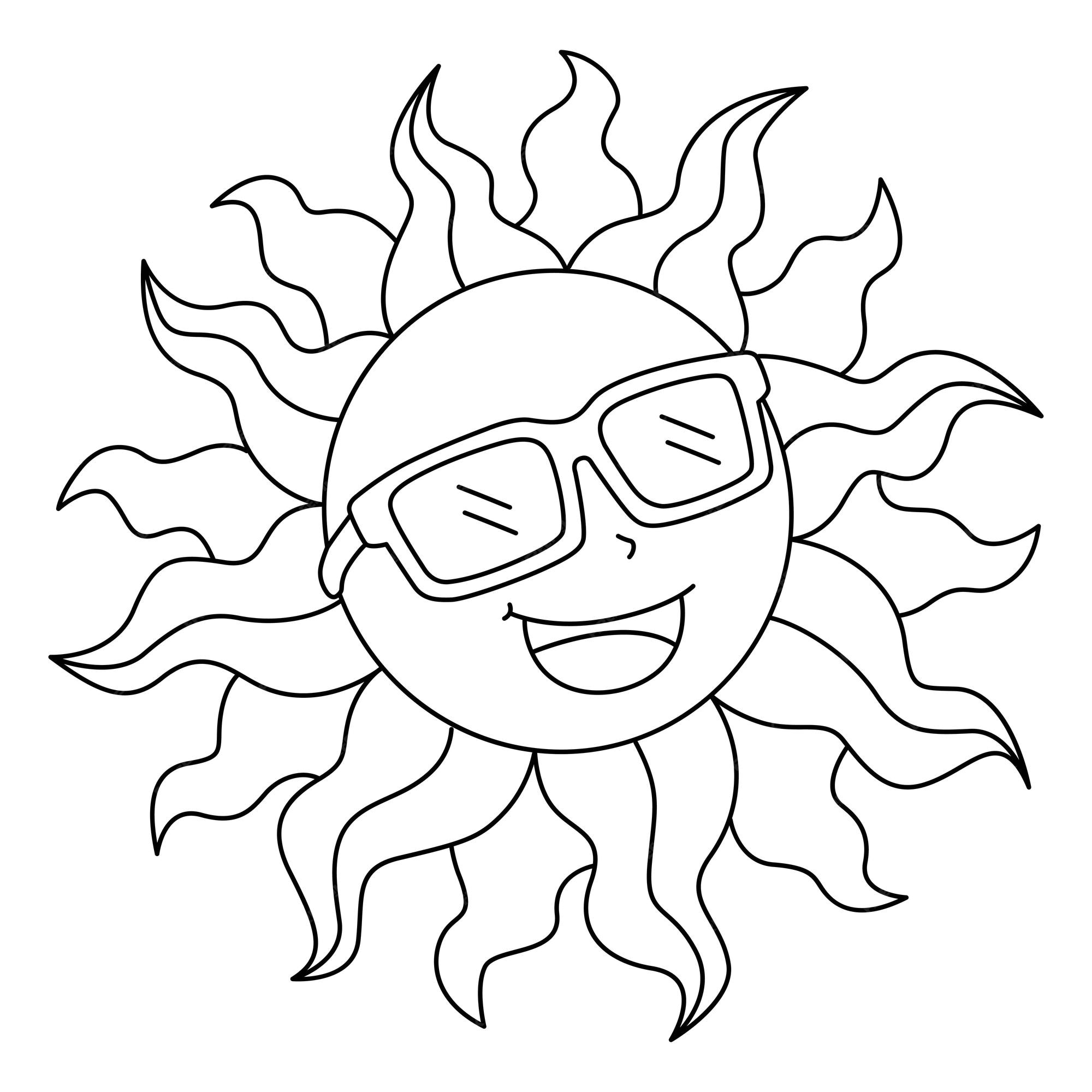 Premium vector a cute and funny coloring page of a sun with happy summer provides hours of coloring fun for children color this page is very easy suitable for little kids