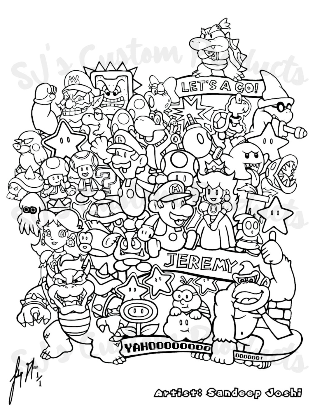 Custom hand designed super mario coloring page