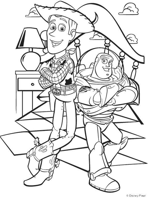 Disney toy story woody and buzz coloring page