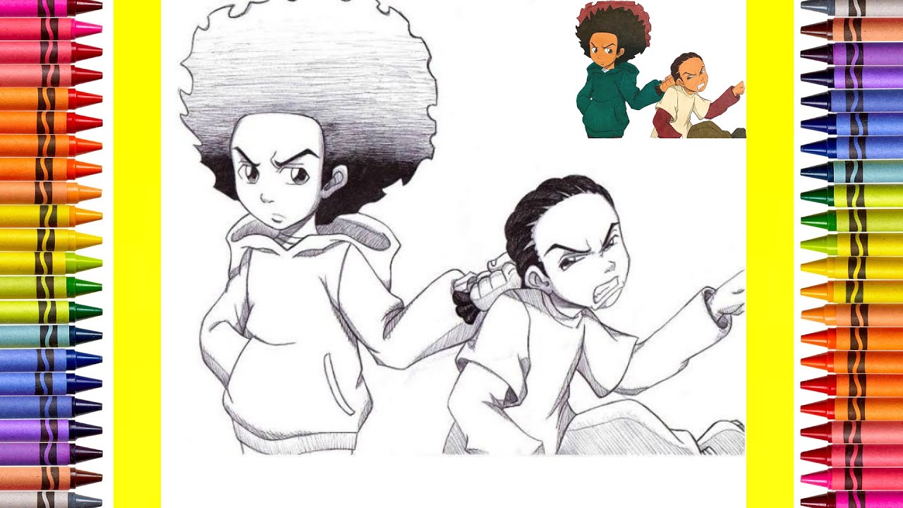 The coloring couple presents coloring huey and riley boondocks how to color