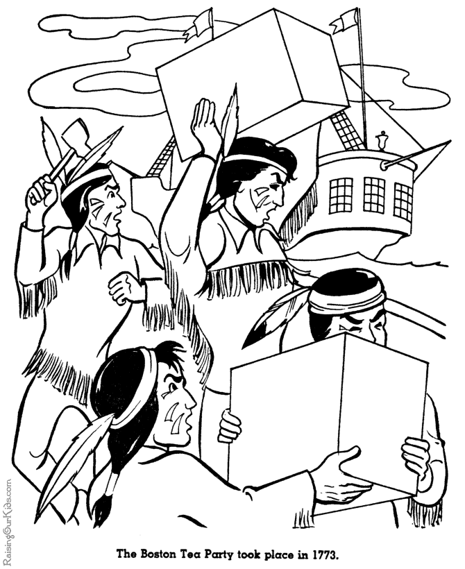 Boston tea party history coloring page