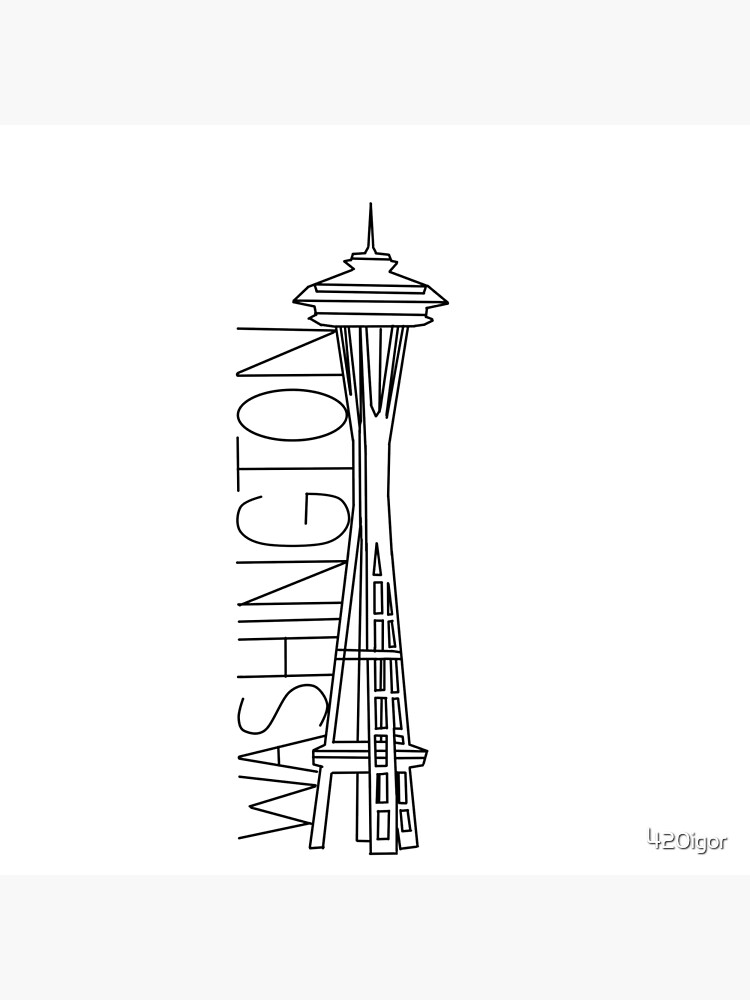 Black and white outline sketch of seattle washington space needle poster for sale by igor