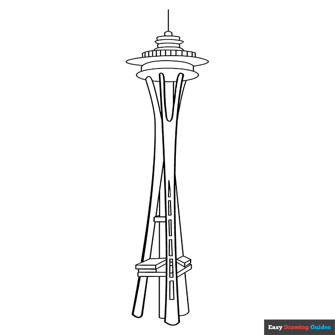 Space needle coloring page easy drawing guides