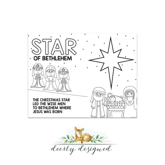 Christmas nativity coloring page star of bethlehem mary and joseph sunday school christmas church activity wise men coloring page