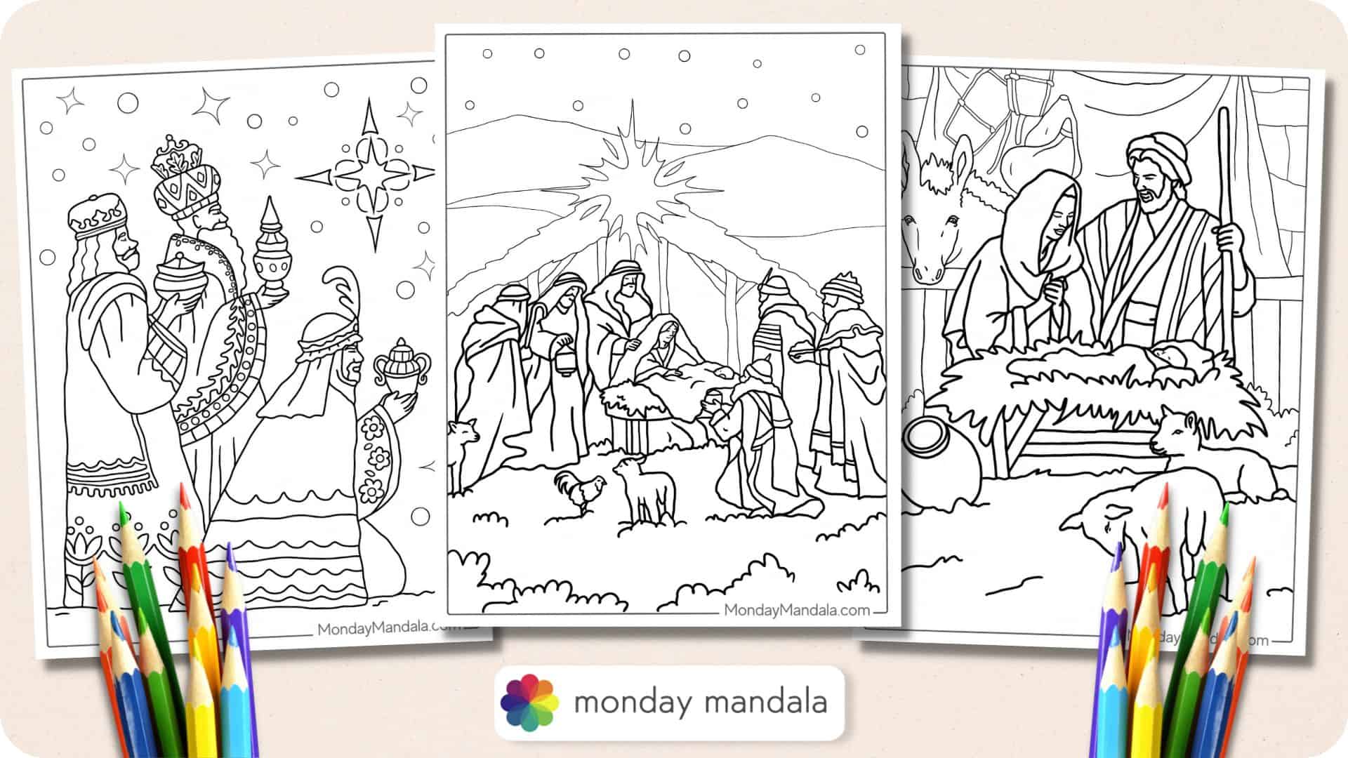 Nativity coloring pages free pdf printables