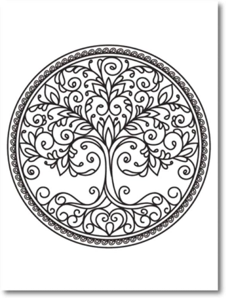 Fuxuerui mandala print tree of life wall art canvas painting black and white illustration wall picture for living room home decor xcm unframed home