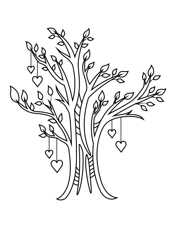 Printable hearts and tree of life coloring page