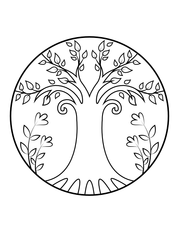 Printable circular tree of life coloring page