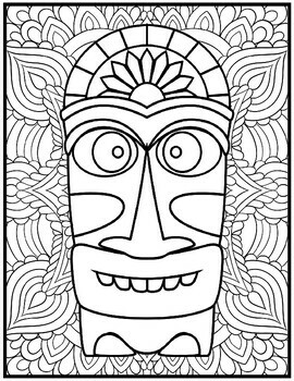 Tiki masks coloring pages mindfulness coloring sheets by qetsy