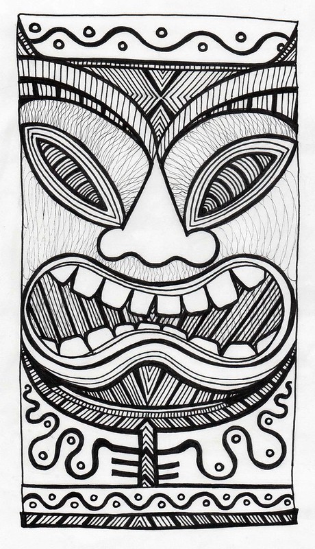 Tiki heads pen drawing of tiki heads stitchlily