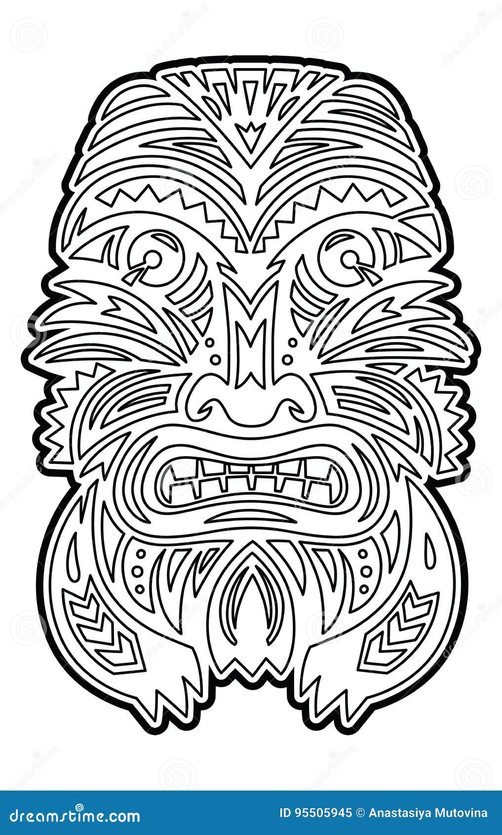 Polynesian tiki totem vector idol mask coloring page stock vector