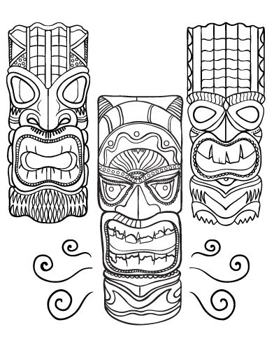 Printable tiki mask coloring page free pdf download at sketch coloring page tiki mask tiki totem tiki tattoo