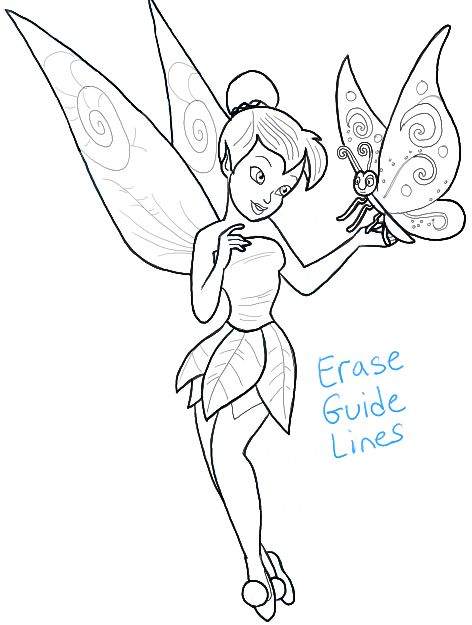 How to draw tinkerbell holding a butterfly with easy to follow steps