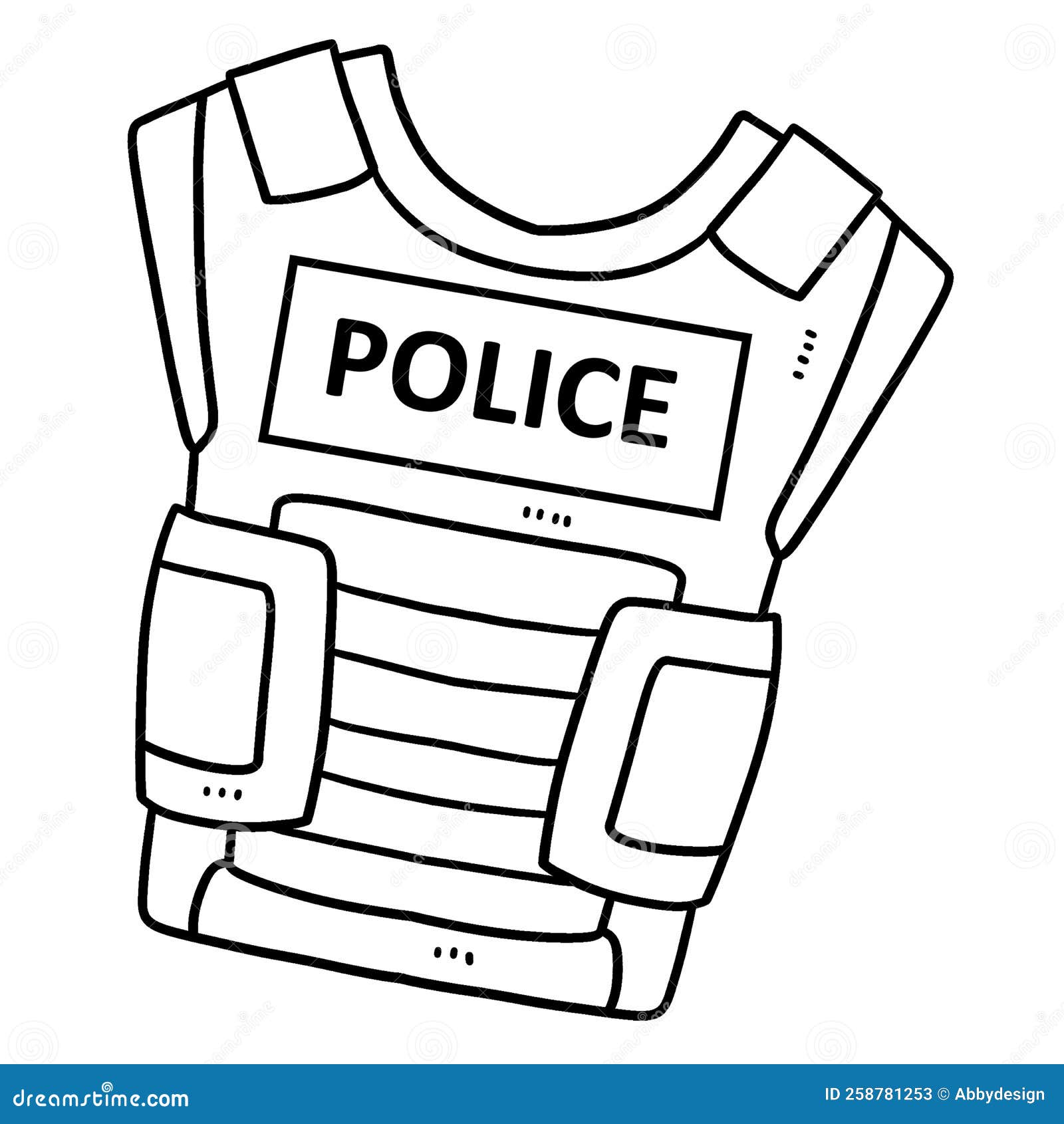 Police bulletproof vest isolated coloring page stock vector