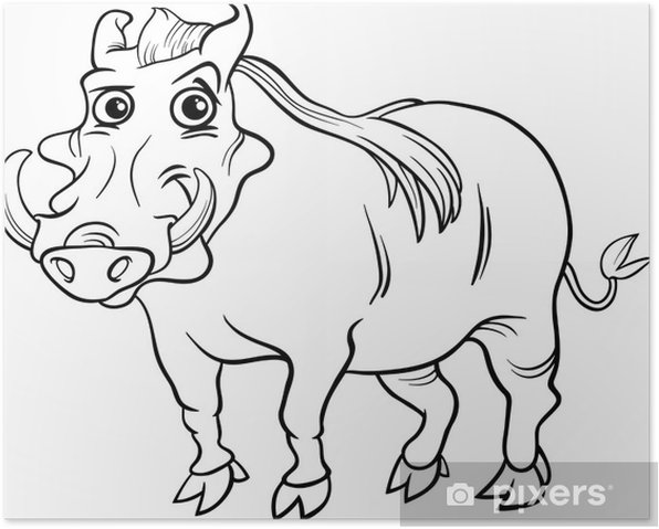 Poster warthog animal cartoon coloring book