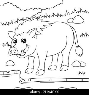 Warthog coloring page for kids stock vector image art