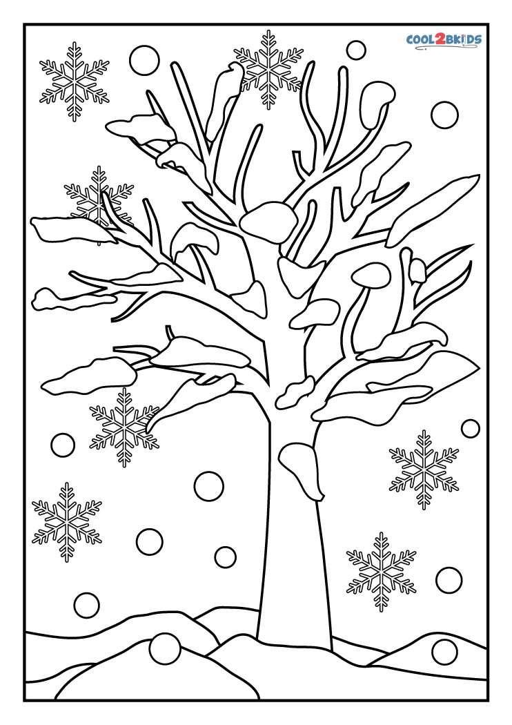Free printable winter tree coloring pages for kids