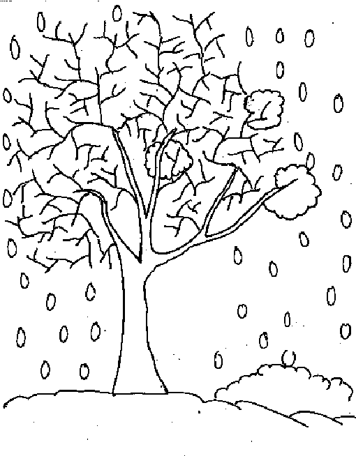 Coloring picture of a tree in winter
