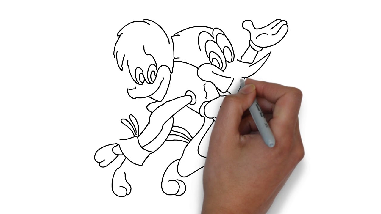 How to draw woody and winnie woodpecker step by step