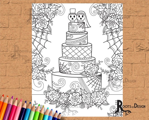 Instant download coloring page halloween wedding coloring pack doodle art printable download now